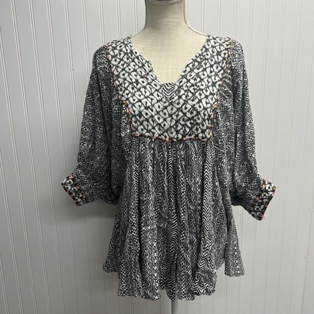 Free People One‎ Mixed Print Blouse Sz M